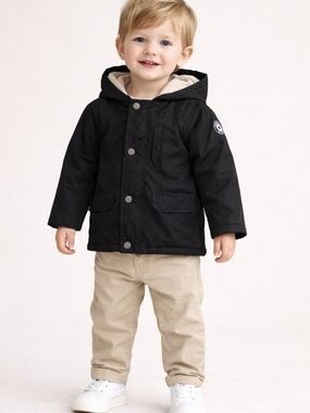 BNWT Ben Sherman Hooded Parka Jacket Black Sherpa Lined Classic British Style 2T